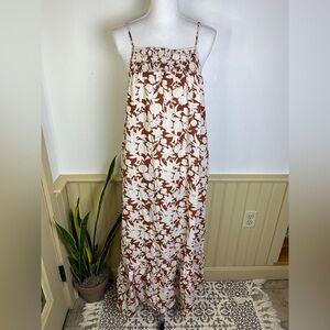 Universal Thread Maxi Dress S Brown White Floral Smocked Tiered Boho Cottagecore